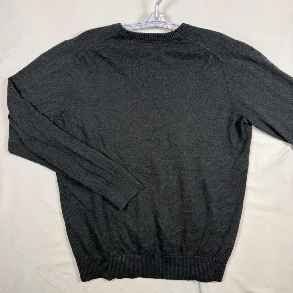 Eddie Bauer Mens Large Tall V-Neck Sweater Charcoal Gray Cotton Cashmere Blend